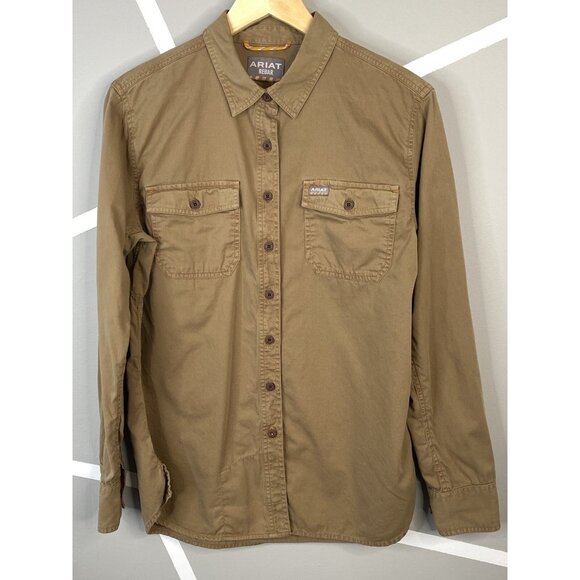 Ariat Rebar Washed Twill Long Sleeve Work Shirt Women’s Large Brown - Picture 1 of 16